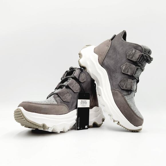 Sorel Women Grey Suede Waterproof Kinetic Breakthru Caribou Sneaker Boots Size 5 - Picture 5 of 7